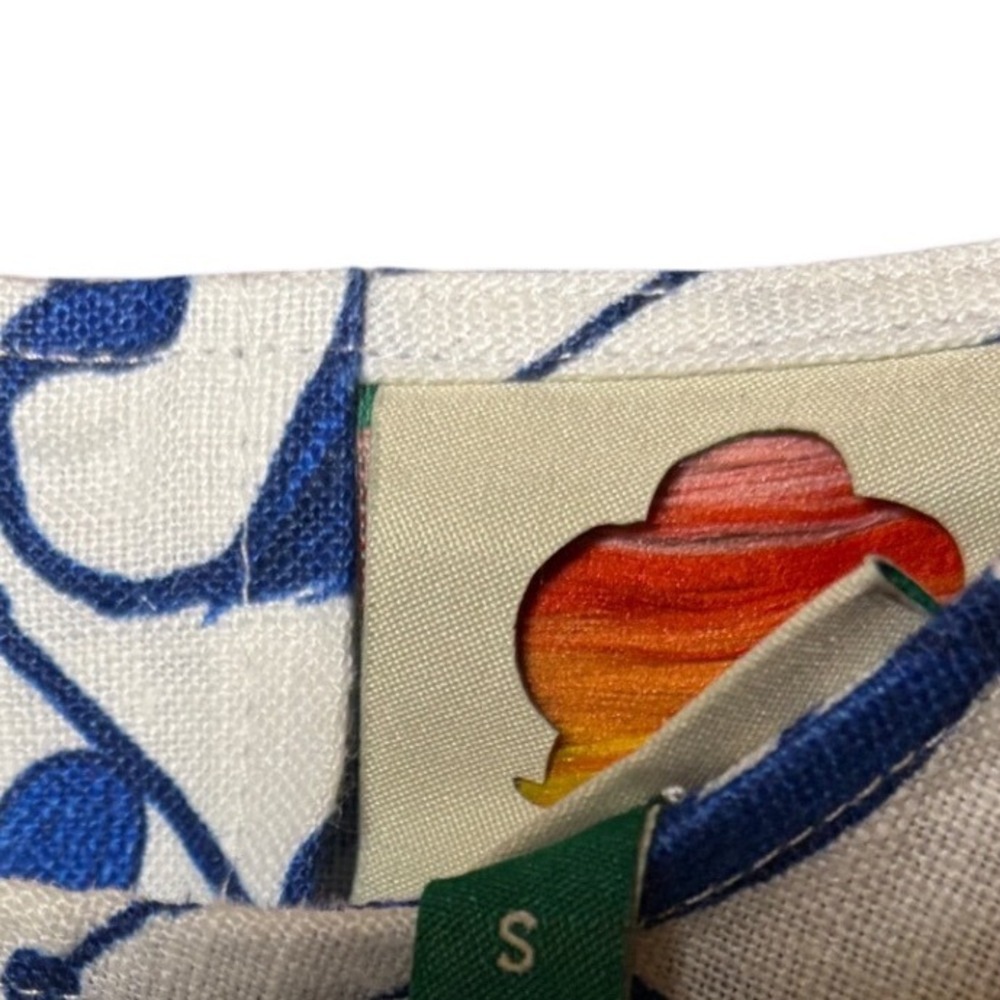 Farm Rio Lace Nature Blouse Blue Scalloped Linen Crop Top S NWT - Picture 8 of 16